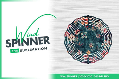 Floral Wind Spinner Round Png Design on White Wood Background 1 Sublimation Regulrcrative 