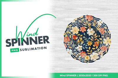 Floral Wind Spinner Round Png Design on White Wood Background Sublimation Regulrcrative 