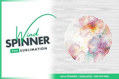 Floral Wind Spinner Round Png Design on White Wood Grain Background Sublimation Regulrcrative 