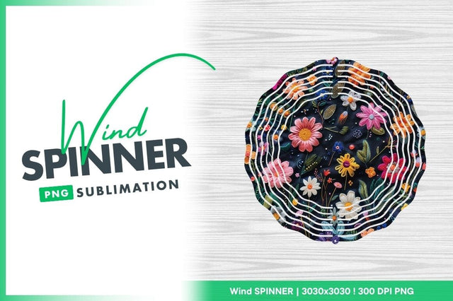 Floral Wind Spinner Round Png Design on Wood Grain Background 1 Sublimation Regulrcrative 