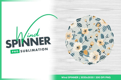 Floral Wind Spinner Round Png Design on Wood Grain Background 2 Sublimation Regulrcrative 