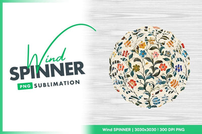 Floral Wind Spinner Round Png Design with Colorful Flowers and Leaves on White Background Sublimation Regulrcrative 