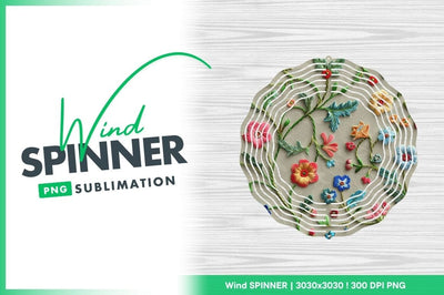 Floral Wind Spinner Round Png Design with Colorful Flowers and Leaves Sublimation Regulrcrative 