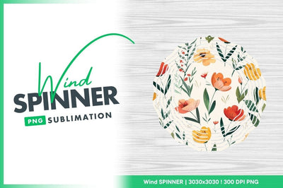 Floral Wind Spinner Round Png Design with Green Text on White Background Sublimation Regulrcrative 