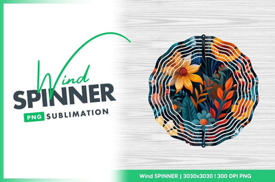Floral Wind Spinner Round Png Design with Orange Yellow Flowers Sublimation Regulrcrative 