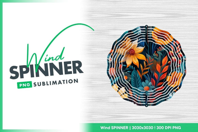 Floral Wind Spinner Round Png Design with Orange Yellow Flowers Sublimation Regulrcrative 