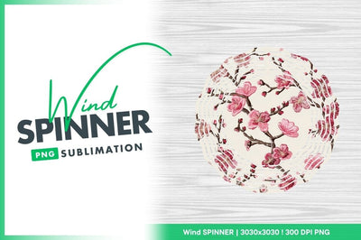 Floral Wind Spinner Round Png Design with Pink Cherry Blossom Pattern Sublimation Regulrcrative 