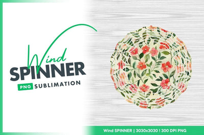Floral Wind Spinner Round Png Design with Red Flowers and Green Leaves Sublimation Regulrcrative 