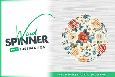 Floral Wind Spinner Round Png Design with Red Orange and Blue Flowers Sublimation Regulrcrative 