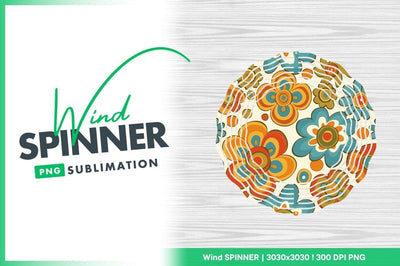 Floral Wind Spinner Round Png Design with Retro Flower Pattern Sublimation Regulrcrative 