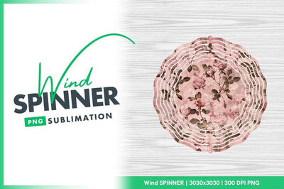 Floral Wind Spinner Round Png Design with Roses on Wood Grain Background Sublimation Regulrcrative 