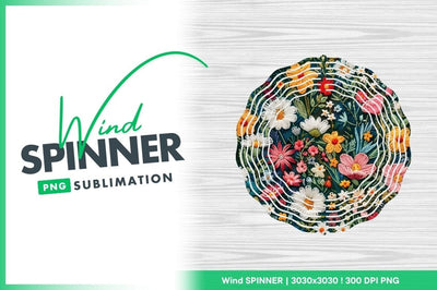 Floral Wind Spinner Round Png Design with White Daisies and Pink Flowers Sublimation Regulrcrative 