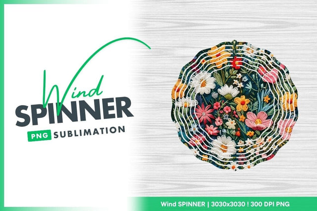 Floral Wind Spinner Round Png Design with White Daisies and Pink Flowers Sublimation Regulrcrative 