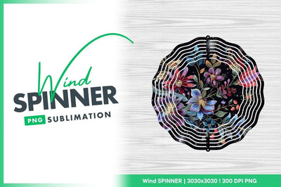 Floral Wind Spinner Round Png Sublimation Design on White Wood Background Sublimation Regulrcrative 