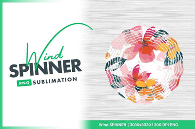 Floral Wind Spinner Round Png Sublimation Design with White Wood Background Sublimation Regulrcrative 
