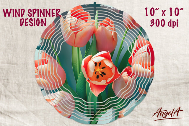 Floral wind spinner sublimation / 3d pink flower, tulips png Sublimation Angelina Semenova 
