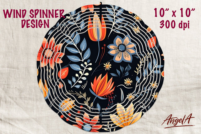 Floral wind spinner sublimation, batik red flowers on black Sublimation Angelina Semenova 