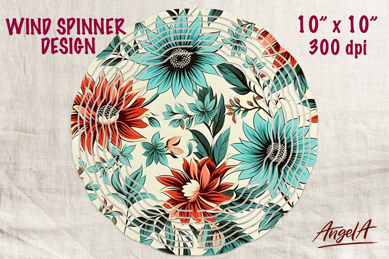 Floral wind spinner sublimation, batik retro blue flowers Sublimation Angelina Semenova 