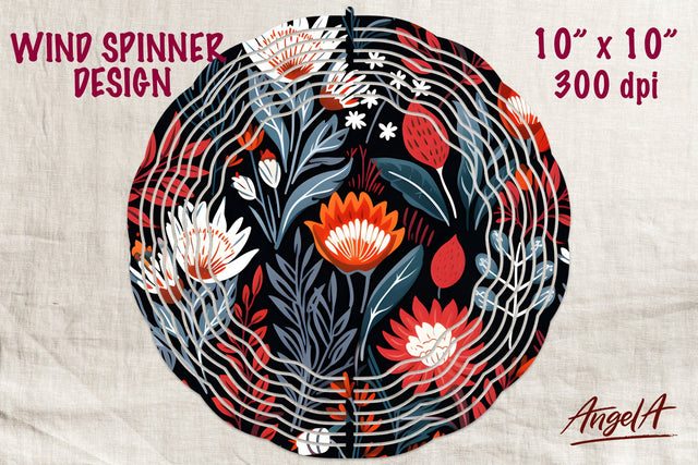 Floral wind spinner sublimation, batik retro red flowers PNG Sublimation Angelina Semenova 