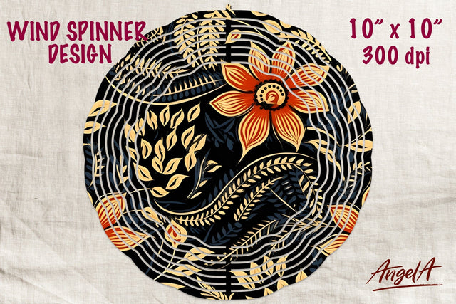 Floral wind spinner sublimation, batik vintage orange flower Sublimation Angelina Semenova 