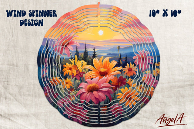 Floral wind spinner sublimation / daisy flowers, sunset Sublimation Angelina Semenova 