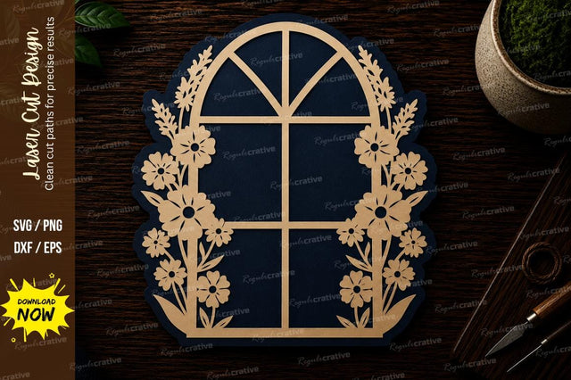 Floral Window Frame Laser Cut SVG File SVG Regulrcrative 