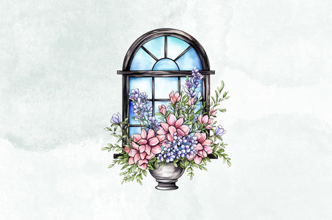 Floral Window Watercolor Clipart Bundle Sublimation Designangry 