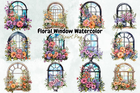 Floral Window Watercolor Clipart Bundle Sublimation Designangry 