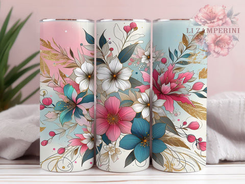 Floral With Gold Accent 20oz Tumbler Wrap PNG, Alcohol Ink Floral Tumbler Png, Straight & Tapered Tumbler Wrap, Instant Digital Download Sublimation Li Zamperini 