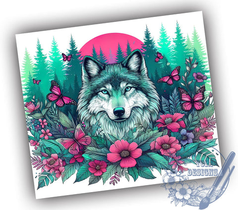 Floral Wolf 20oz Skinny Tumbler, Teal Pink Animal Tumbler Png, Straight & Tapered Tumbler Wrap, Instant Digital Download Sublimation ToriDesigns 