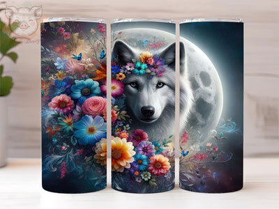 Floral Wolf 20oz Tumbler Png, Straight & Tapered Tumbler Png, Wolf Tumbler Png, Digital Download PNG Sublimation Lara' s Designs 