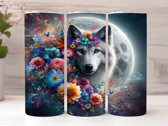 Floral Wolf 20oz Tumbler Png, Straight & Tapered Tumbler Png, Wolf Tumbler Png, Digital Download PNG Sublimation Lara' s Designs 