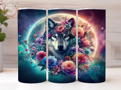 Floral Wolf 20oz Tumbler Png, Straight & Tapered Tumbler Png, Wolf Tumbler Png, Digital Download PNG Sublimation Lara' s Designs 