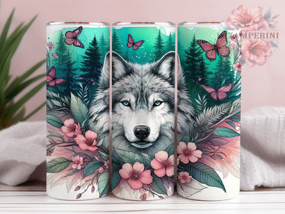 Floral Wolf 20oz Tumbler Wrap PNG, Flower Animal Tumbler Png, Straight & Tapered Tumbler Wrap, Instant Digital Download Sublimation Li Zamperini 