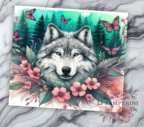 Floral Wolf 20oz Tumbler Wrap PNG, Flower Animal Tumbler Png, Straight & Tapered Tumbler Wrap, Instant Digital Download Sublimation Li Zamperini 