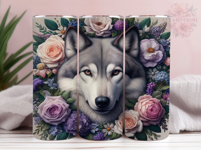 Floral Wolf 20oz Tumbler Wrap PNG, Wolf Tumbler Png, Straight & Tapered Tumbler Wrap, Instant Digital Download Sublimation Li Zamperini 
