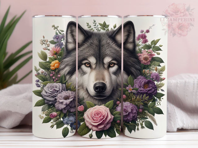 Floral Wolf 20oz Tumbler Wrap PNG, Wolf Tumbler Png, Straight & Tapered Tumbler Wrap, Instant Digital Download Sublimation Li Zamperini 