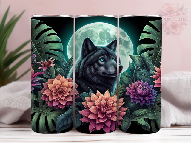 Floral Wolf 20oz Tumbler Wrap PNG, Wolf Tumbler Png, Straight & Tapered Tumbler Wrap, Instant Digital Download Sublimation Li Zamperini 