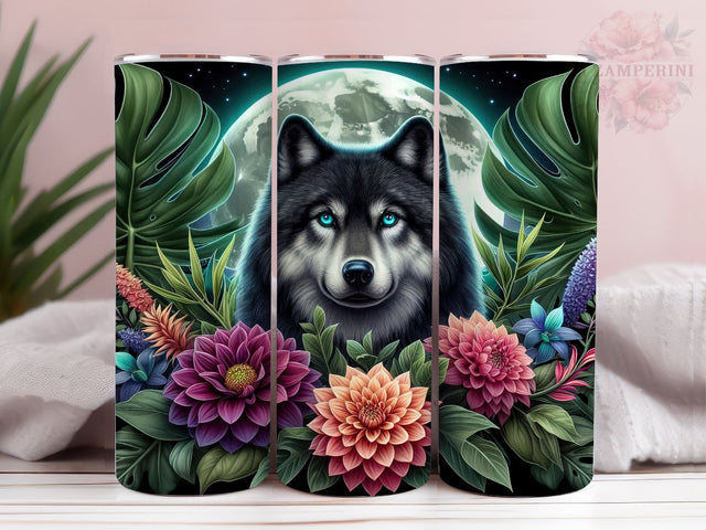 Floral Wolf 20oz Tumbler Wrap PNG, Wolf Tumbler Png, Straight & Tapered Tumbler Wrap, Instant Digital Download Sublimation Li Zamperini 