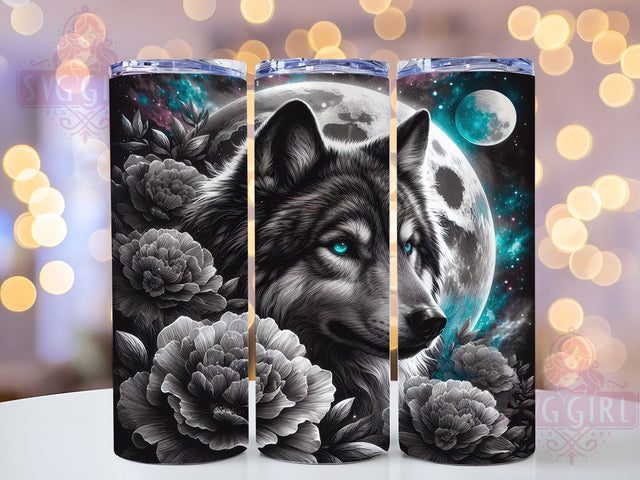 Floral Wolf Moon Tumbler Wrap, Moon Tumbler Design, Floral Wolf Art, Dog Lover Gift, Sublimation Template, 20oz Tumbler Wrap, Animal Tumbler Design Sublimation SvggirlplusArt 