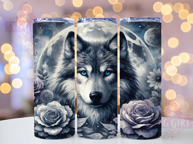 Floral Wolf Moon Tumbler Wrap, Moon Tumbler Design, Floral Wolf Art, Dog Lover Gift, Sublimation Template, 20oz Tumbler Wrap, Animal Tumbler Design Sublimation SvggirlplusArt 