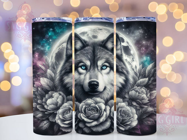 Floral Wolf Moon Tumbler Wrap, Moon Tumbler Design, Floral Wolf Art, Dog Lover Gift, Sublimation Template, 20oz Tumbler Wrap, Animal Tumbler Design Sublimation SvggirlplusArt 