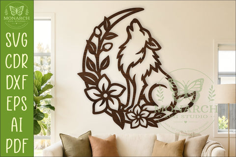 Floral Wolf Moon Wall Art SVG, Nature Inspired Laser Cut SVG APInspireddesigns 