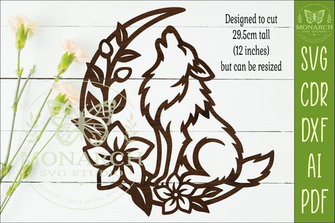 Floral Wolf Moon Wall Art SVG, Nature Inspired Laser Cut SVG APInspireddesigns 