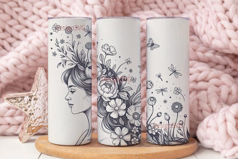 Floral Woman 20oz Tumbler Wrap Sublimation DesignSVG 
