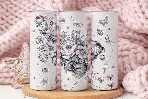 Floral Woman 20oz Tumbler Wrap Sublimation DesignSVG 