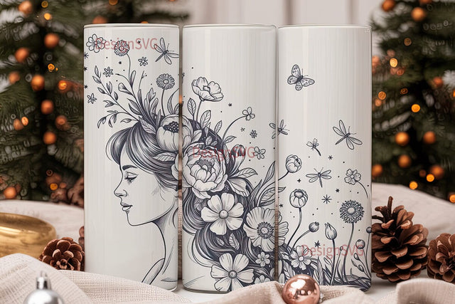 Floral Woman 20oz Tumbler Wrap Sublimation DesignSVG 