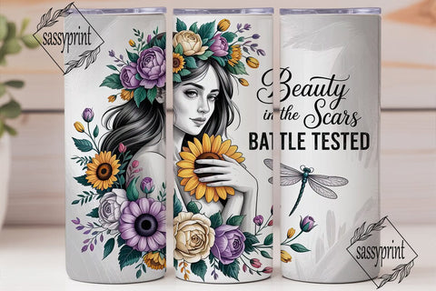 Floral Woman Dragonfly 20oz Tumbler Wrap Sublimation sassyprint 