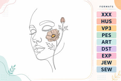 Floral Woman Face Embroidery Design - Minimalist Line Art Flower Portrait Embroidery/Applique DESIGNS sg embroidery 