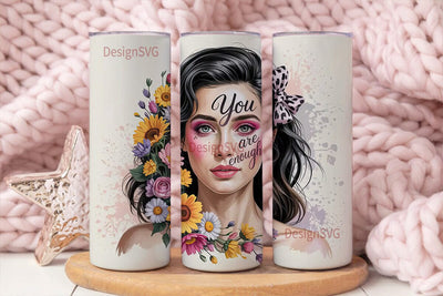 Floral Woman Portrait 20oz Tumbler Sublimation DesignSVG 